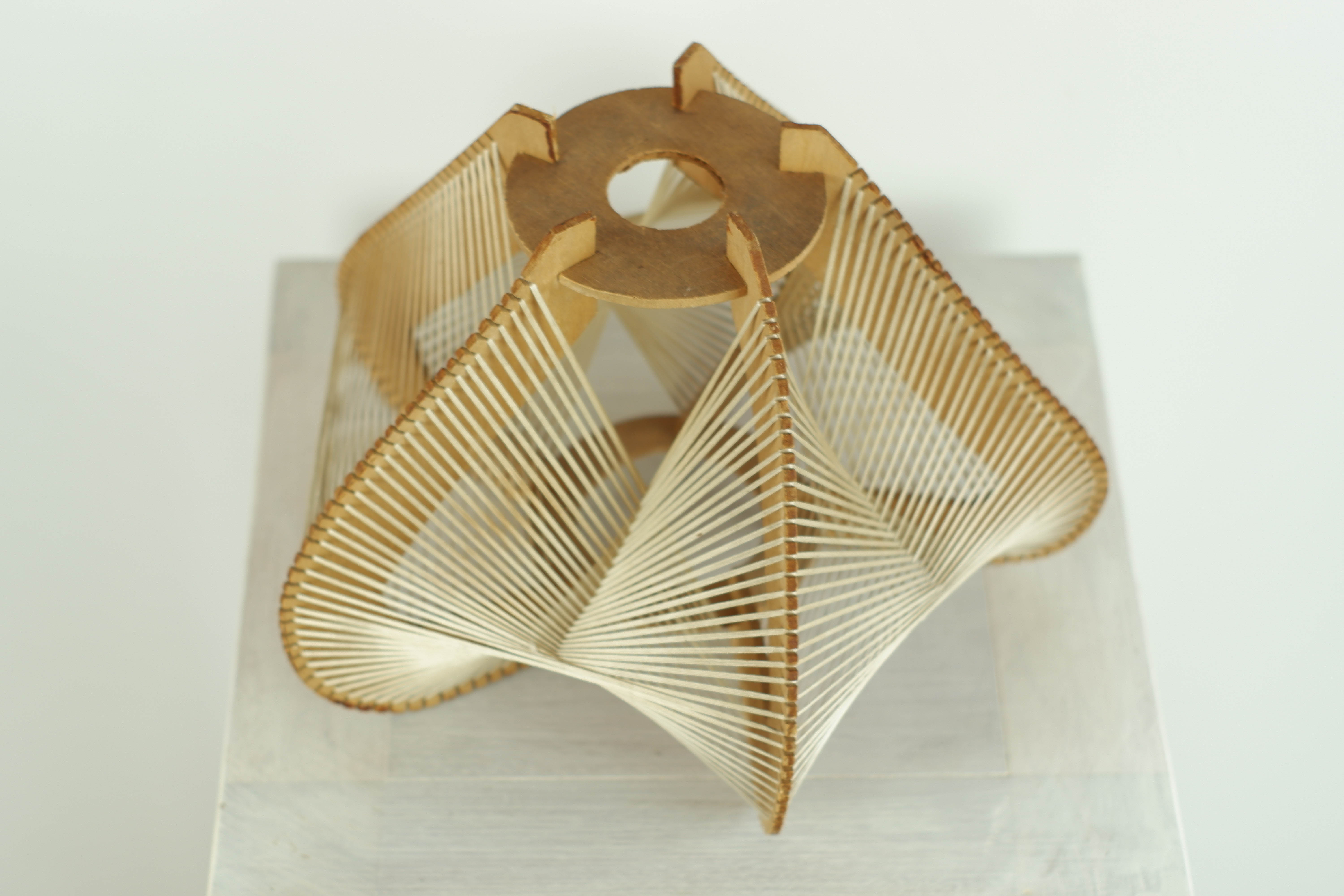 Lampshade for suspension in wire and wood