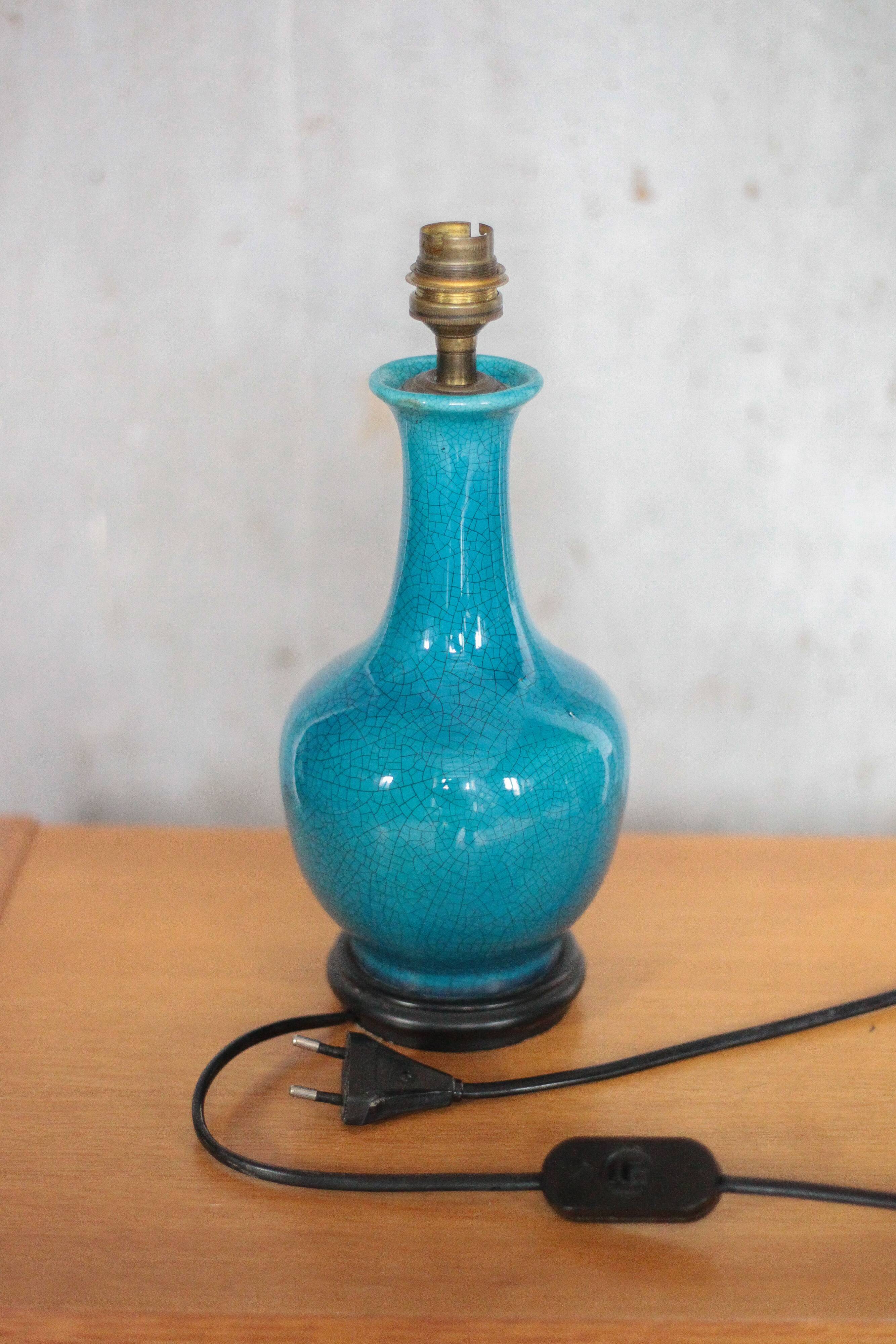 Vintage ceramic lamp, turquoise blue table lamp, bedside lamp.