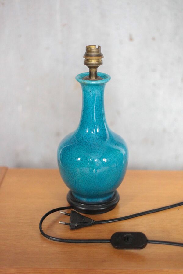 Lampe céramique vintage, lampe de table bleu turquoise, lampe à poser
