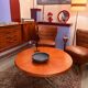 Table basse Sunburst en placage de teck, milieu du siècle
