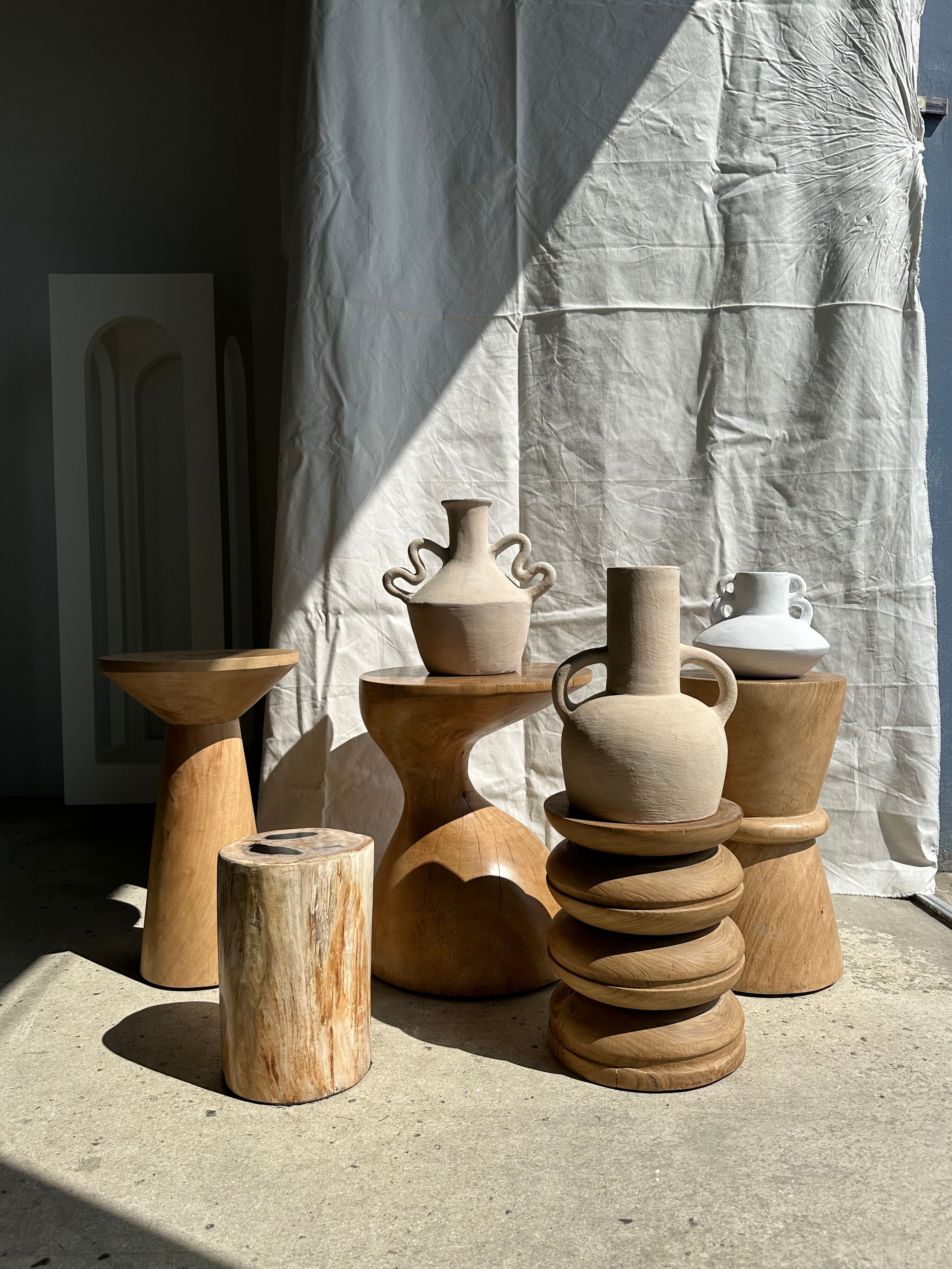 Handmade terracotta vase painted white with double handles H:16 D:20