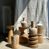 Handmade terracotta vase painted white with double handles H:16 D:20