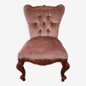 Chauffeuse fauteuil Louis XV en velours rose forme sablier