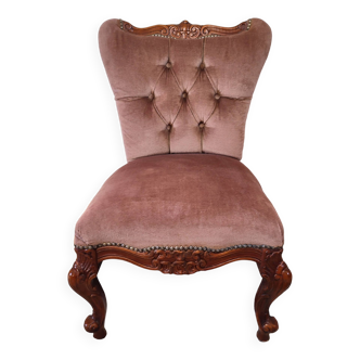 Louis XV fireside chair in pink velvet hourglass shape