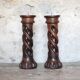 Pair of brutalist wooden candle holders, vintage wooden candle holder, decor