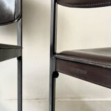 Set of 2 Italian chairs in brown Havana leather, design MATTEO GRASSI