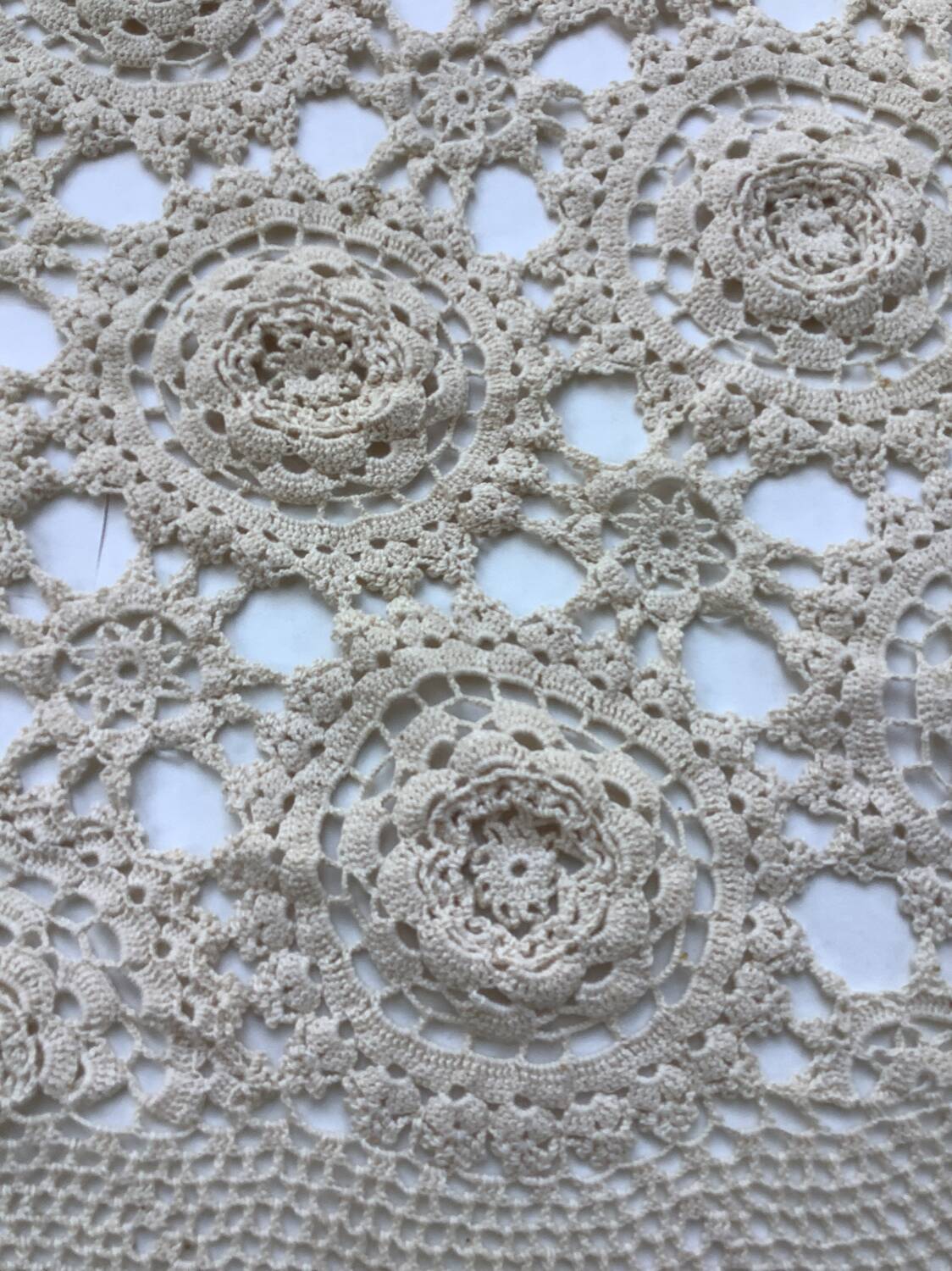 Round crocheted tablecloth
