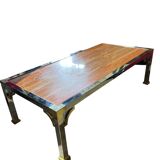 Vintage coffee table chrome steel and brass marble top Italy circa 1970