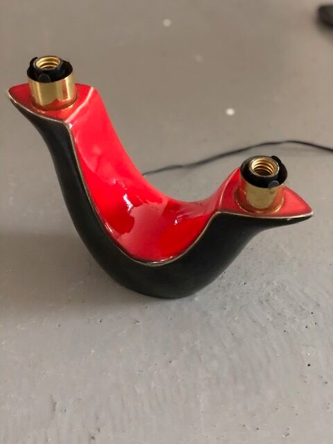 Pair of double fire lamps in red and black ceramic 50s