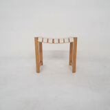 Scandinavian modern wooden stool with white bands, 1970's