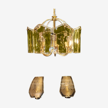 Lustre with brass sconces pair, Mid-Century Italy