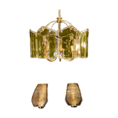 Lustre with brass sconces pair, Mid-Century Italy