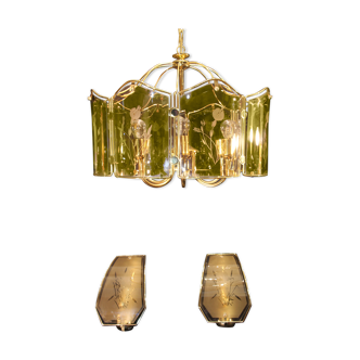 Lustre with brass sconces pair, Mid-Century Italy