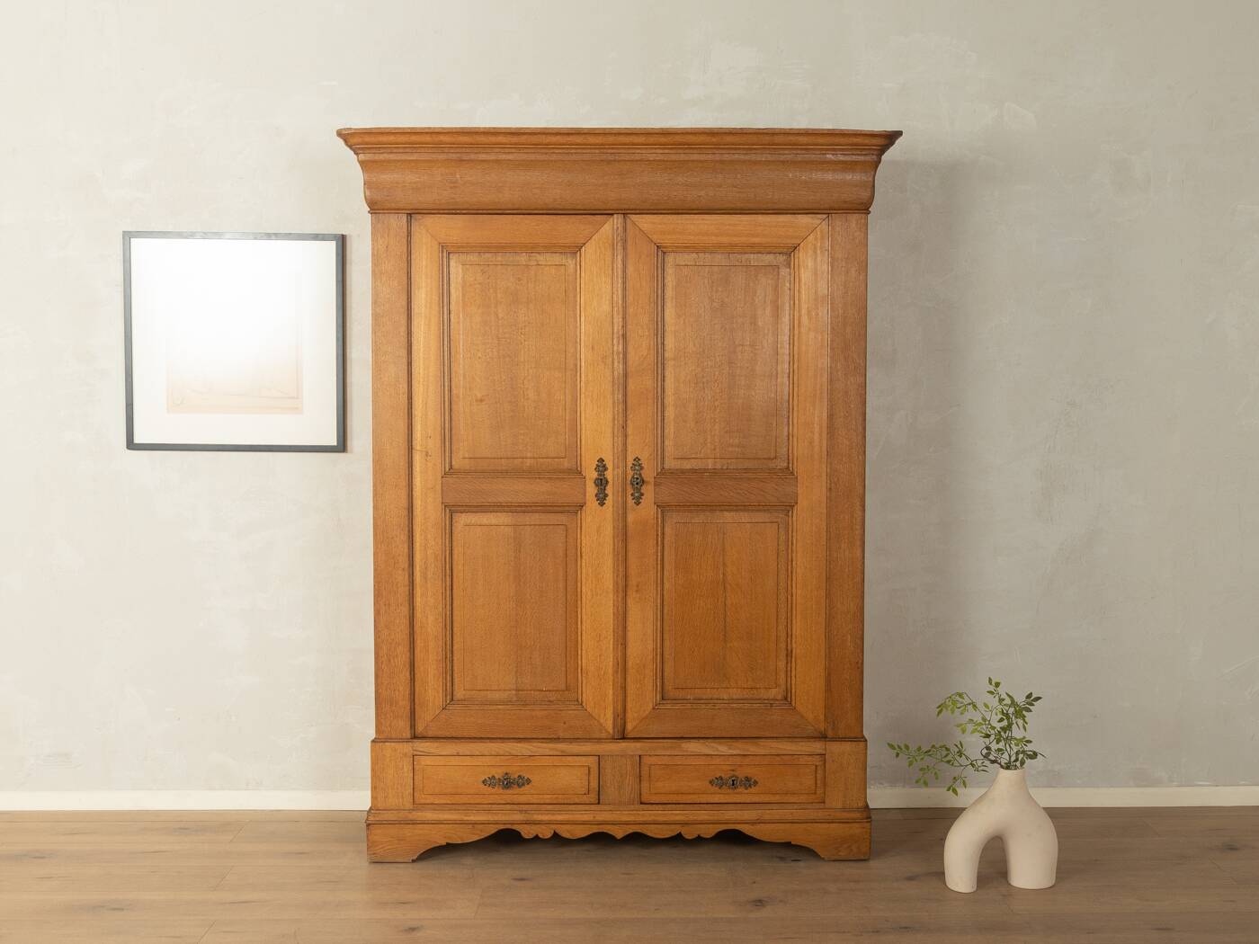 Classic Biedermeier wardrobe made of solid oak around 1840