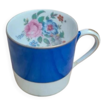 Vintage moka cup Robert Haviland & Le Tanneur Limoges cobalt blue floral decoration