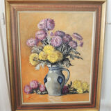 Huile sur bois encadrée et signée henri merlet : fleurs en vase