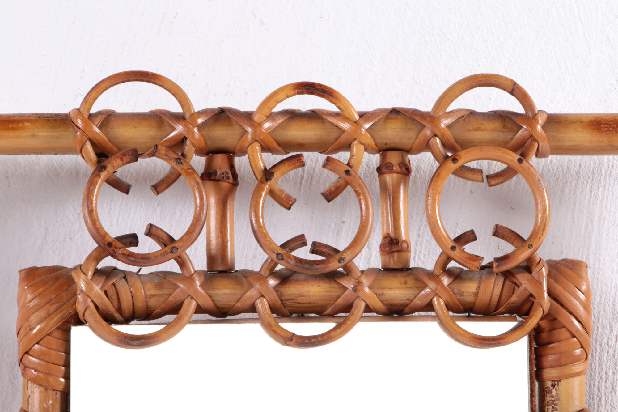 Bamboo with rattan french carved mirror rare beautiful, 1960