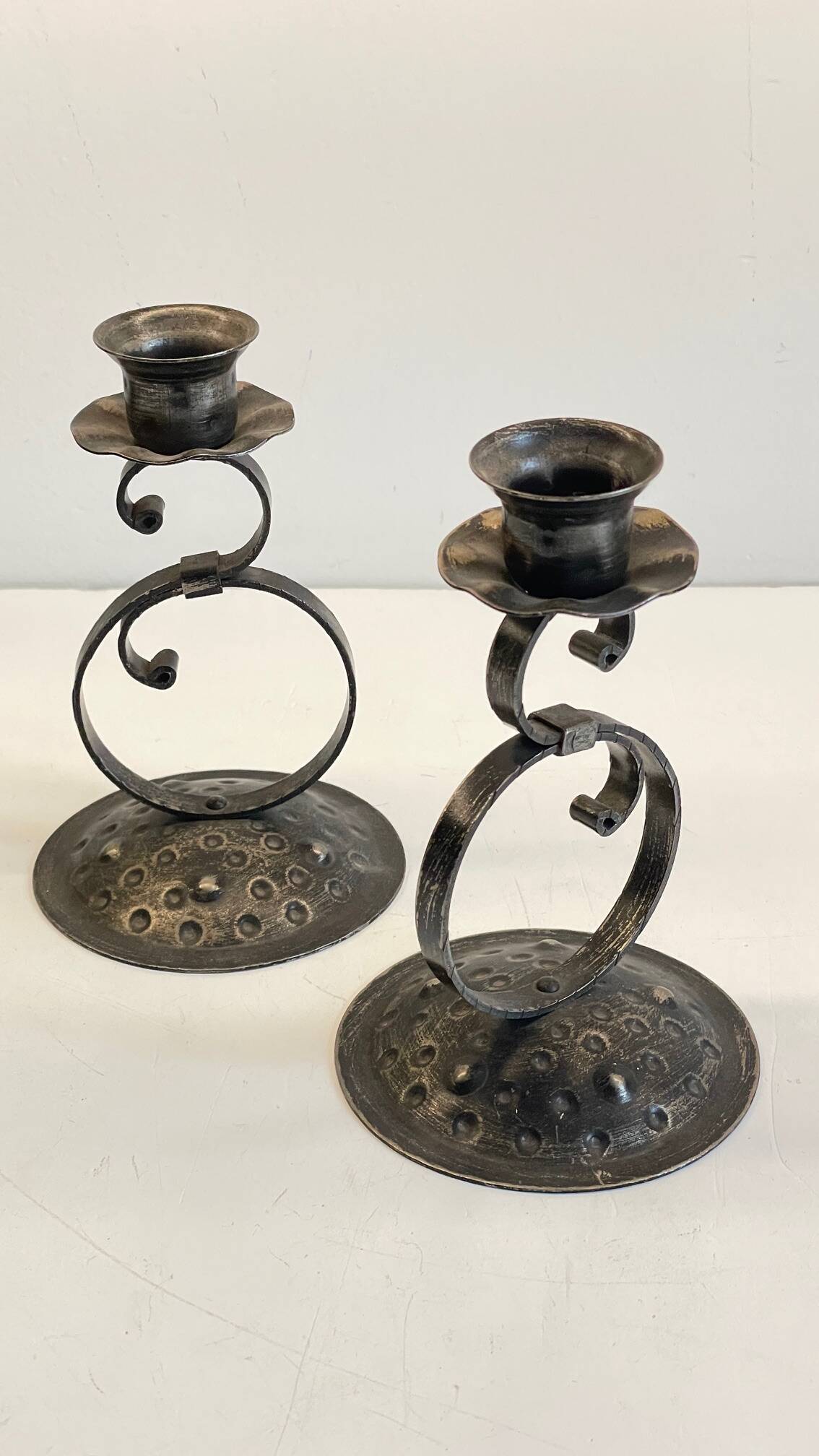 Vintage Black Patina Metal Candlesticks