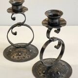 Vintage Black Patina Metal Candlesticks