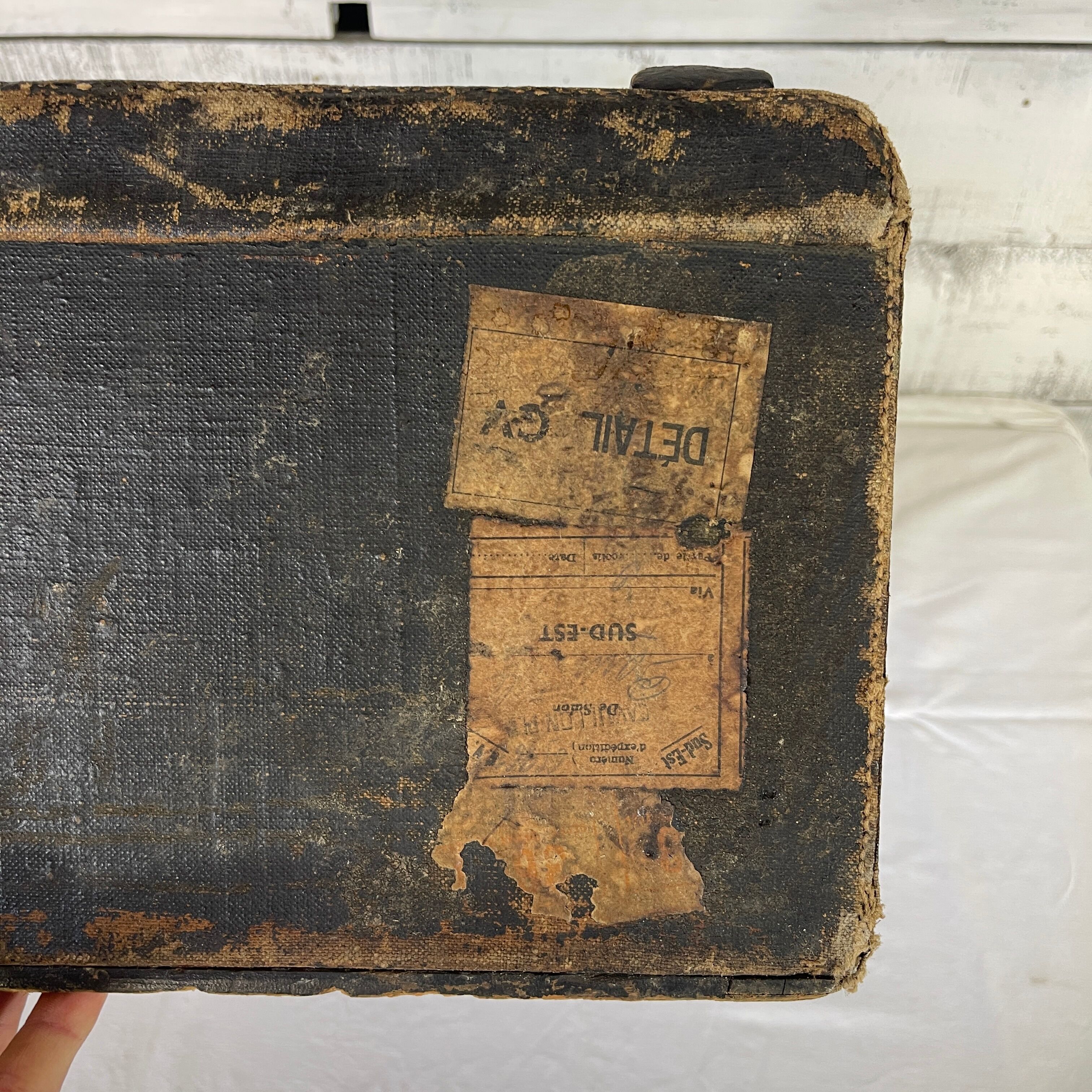 Old black canvas trunk