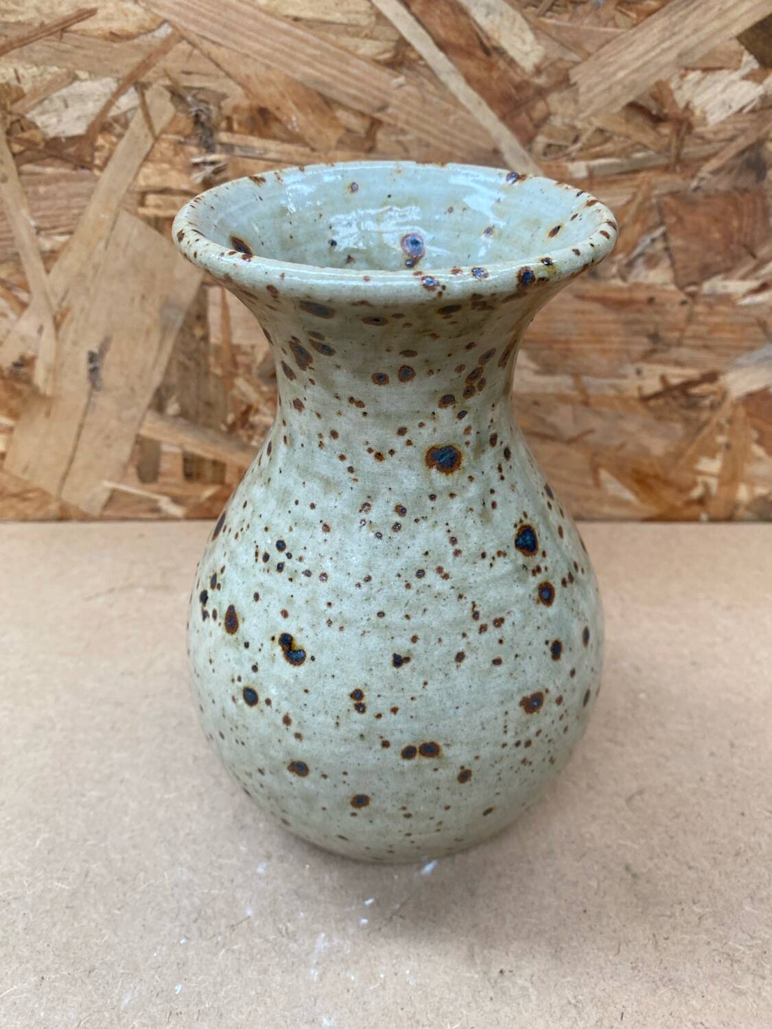 Old vase migeon la borne speckled beige stoneware vintage