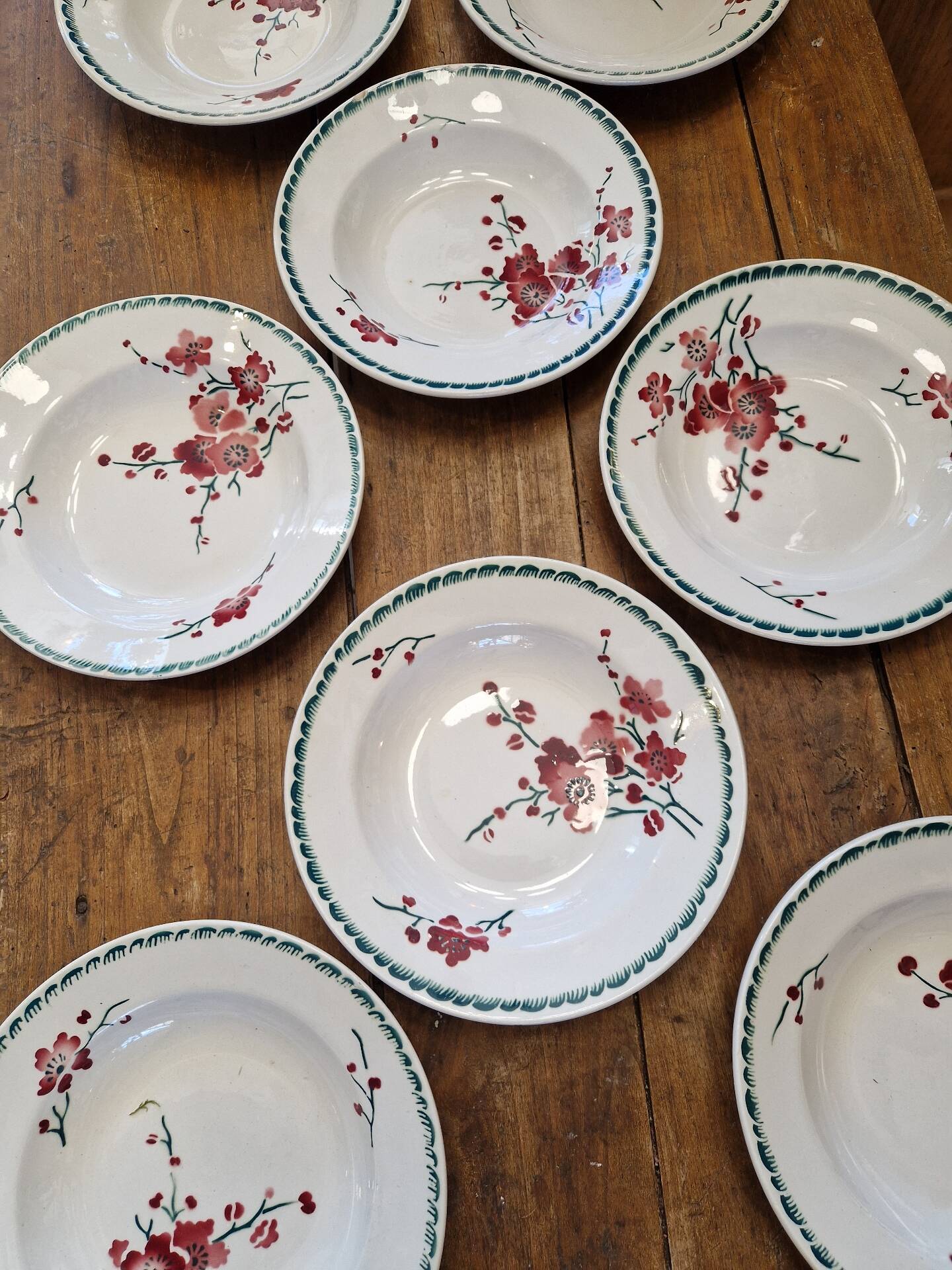 Set of 8 Deep Plates Cherry Blossom Badonviller