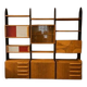 Meuble mural modulaire tchécoslovaque vintage avec armoires en placage et supports en bois noir, années 1960–1970
