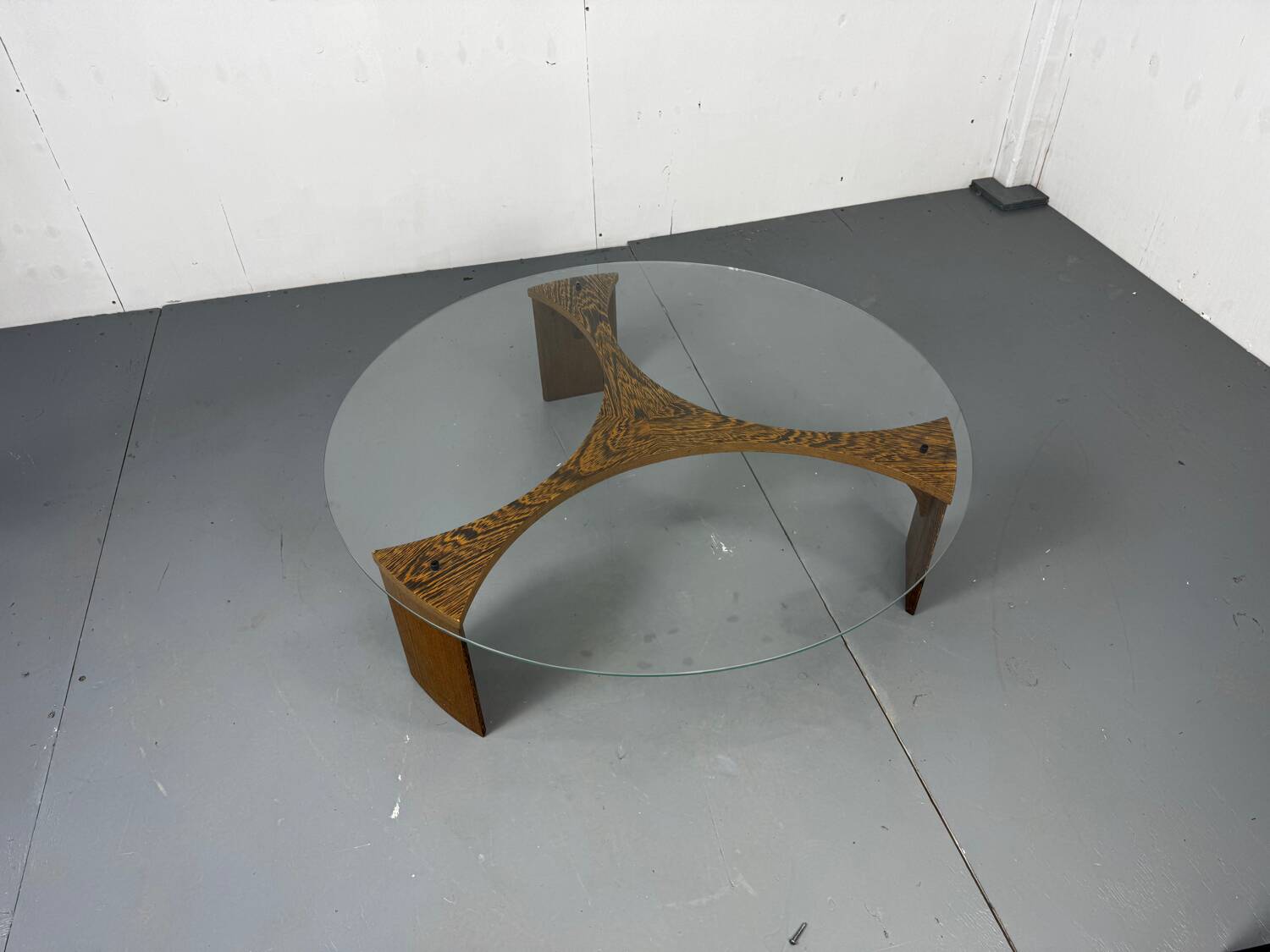 Mid-Century Modernist Wenge and Glass Round Coffee Table, 1970s