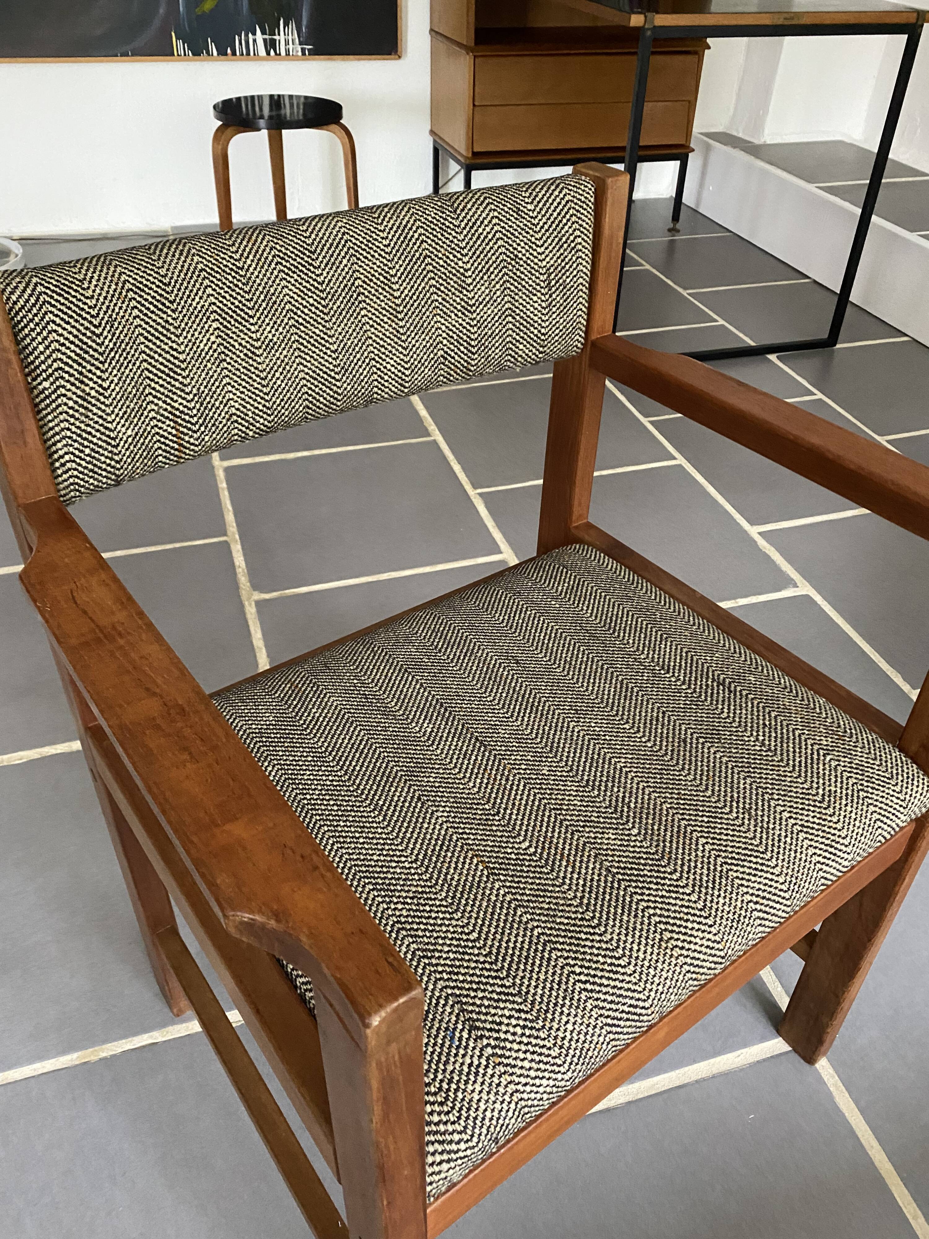 Fauteuil scandinave vintage teck et tweed