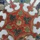 Vintage Brass Pedestal Bowl: Floral Motif, Red Blue Green Painted