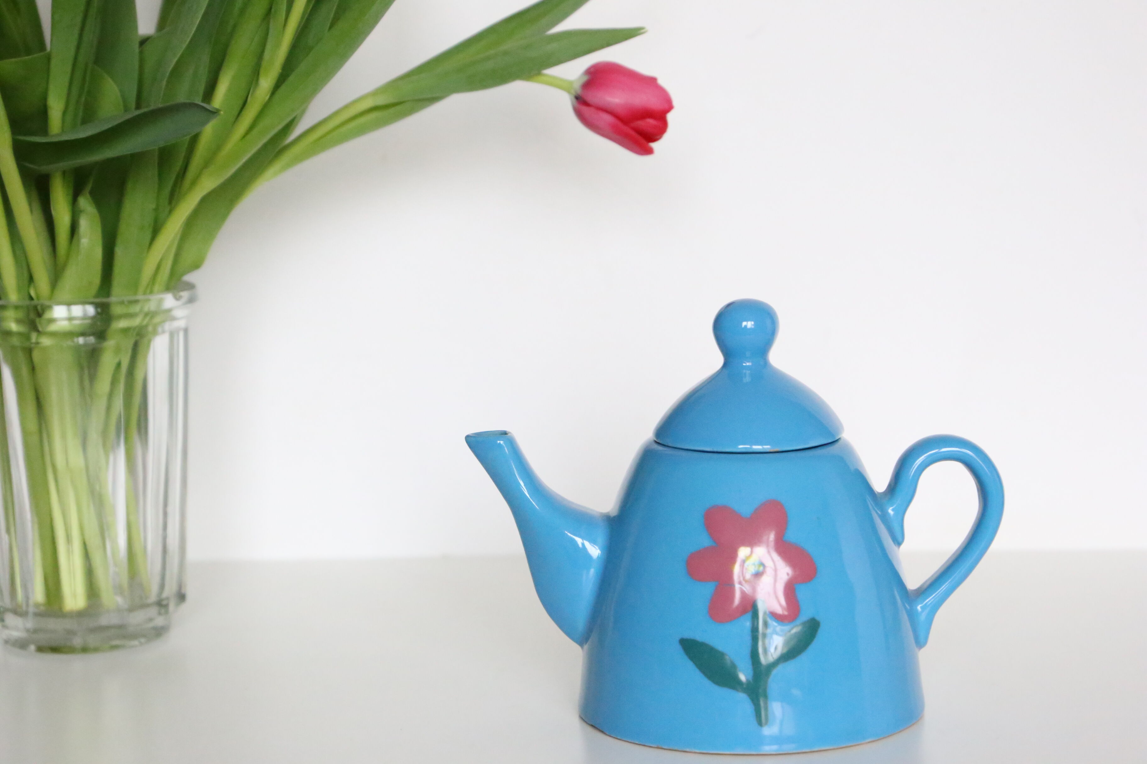 Blue ceramic teapot, vintage