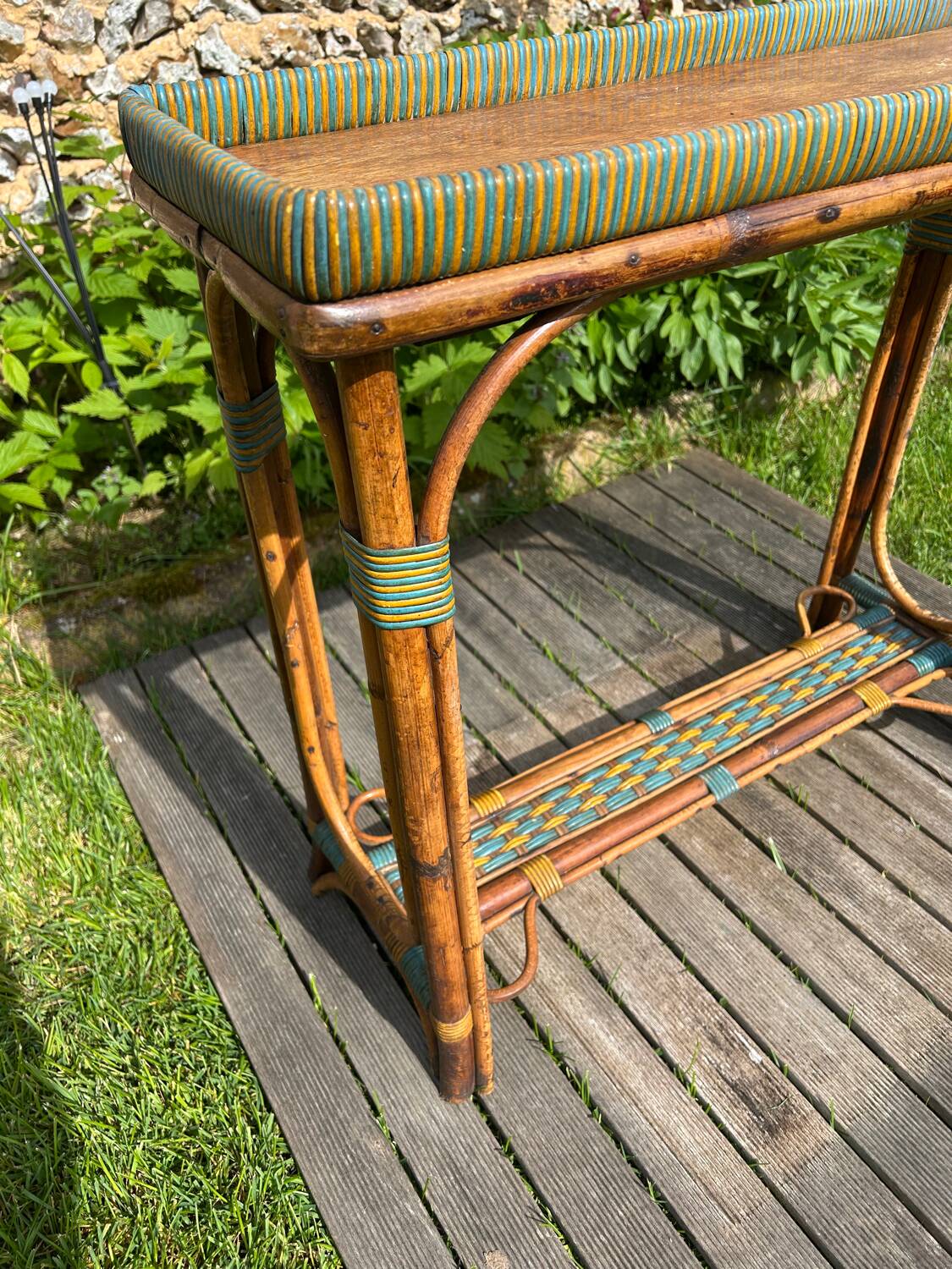 Vintage 1950s rattan console