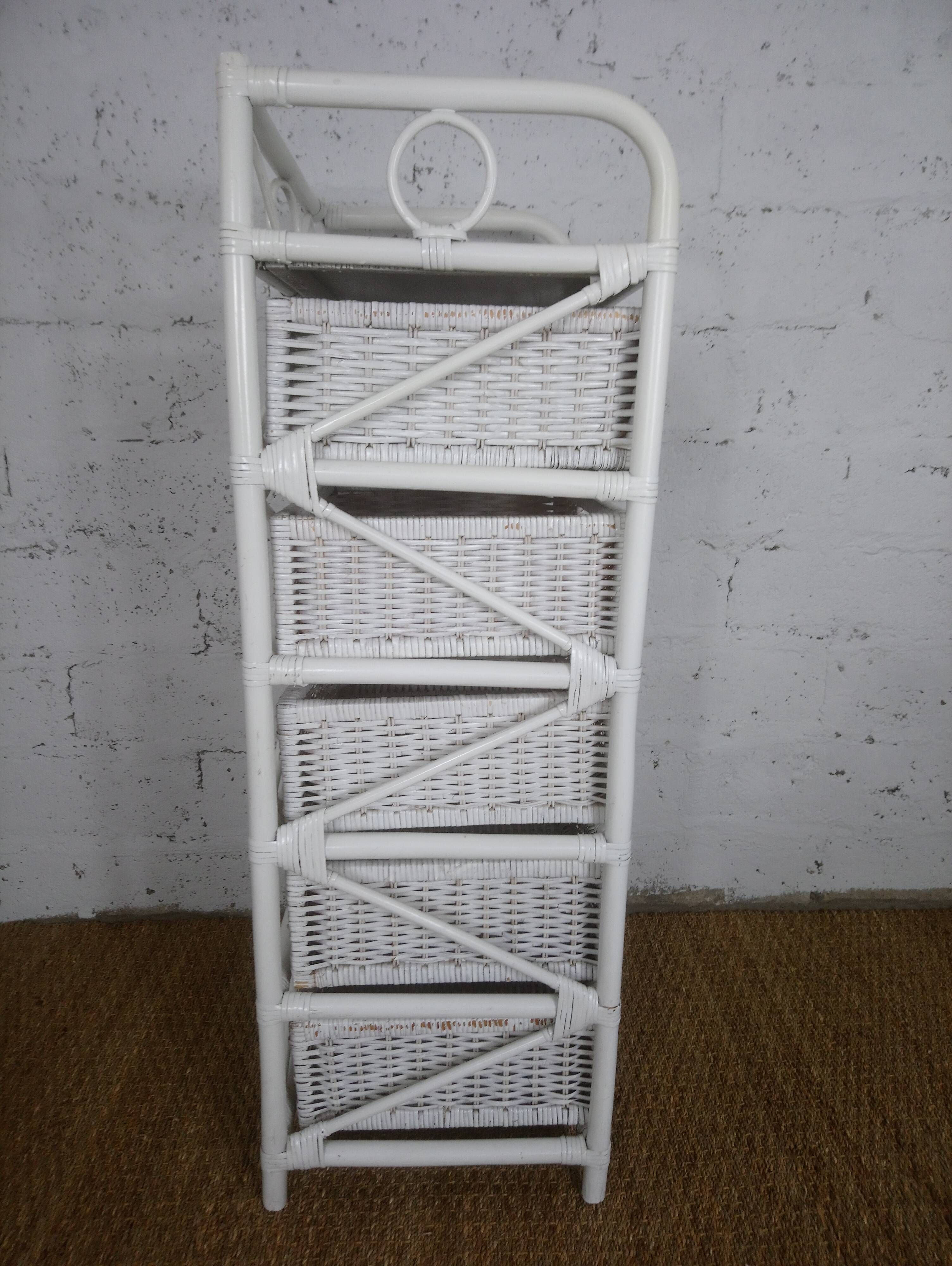 Rare chest of drawers 5 drawers in white bamboo rattan vintage 1970s
