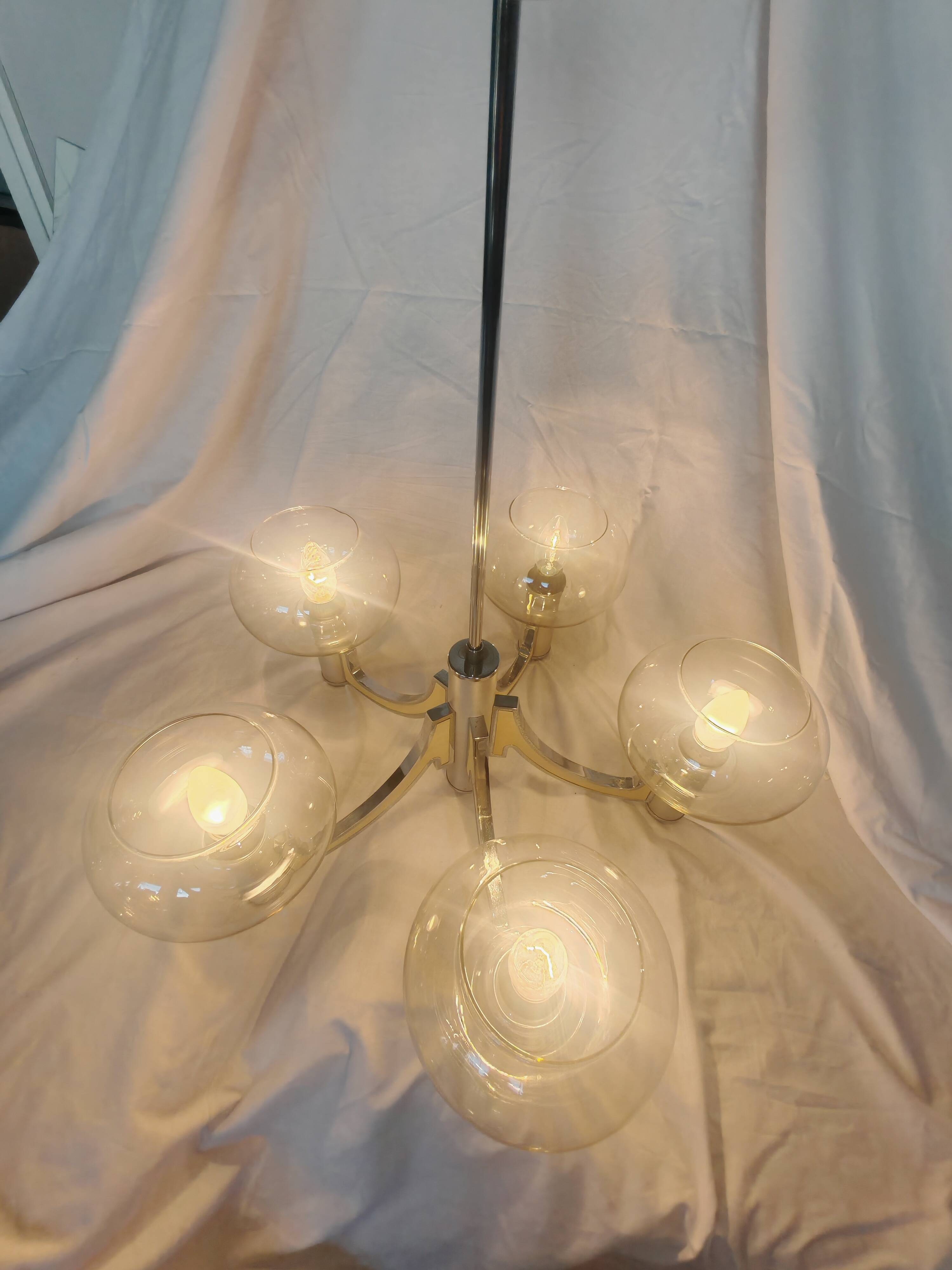 5-branched chandelier by Sciolari, Italy, space age, 1970