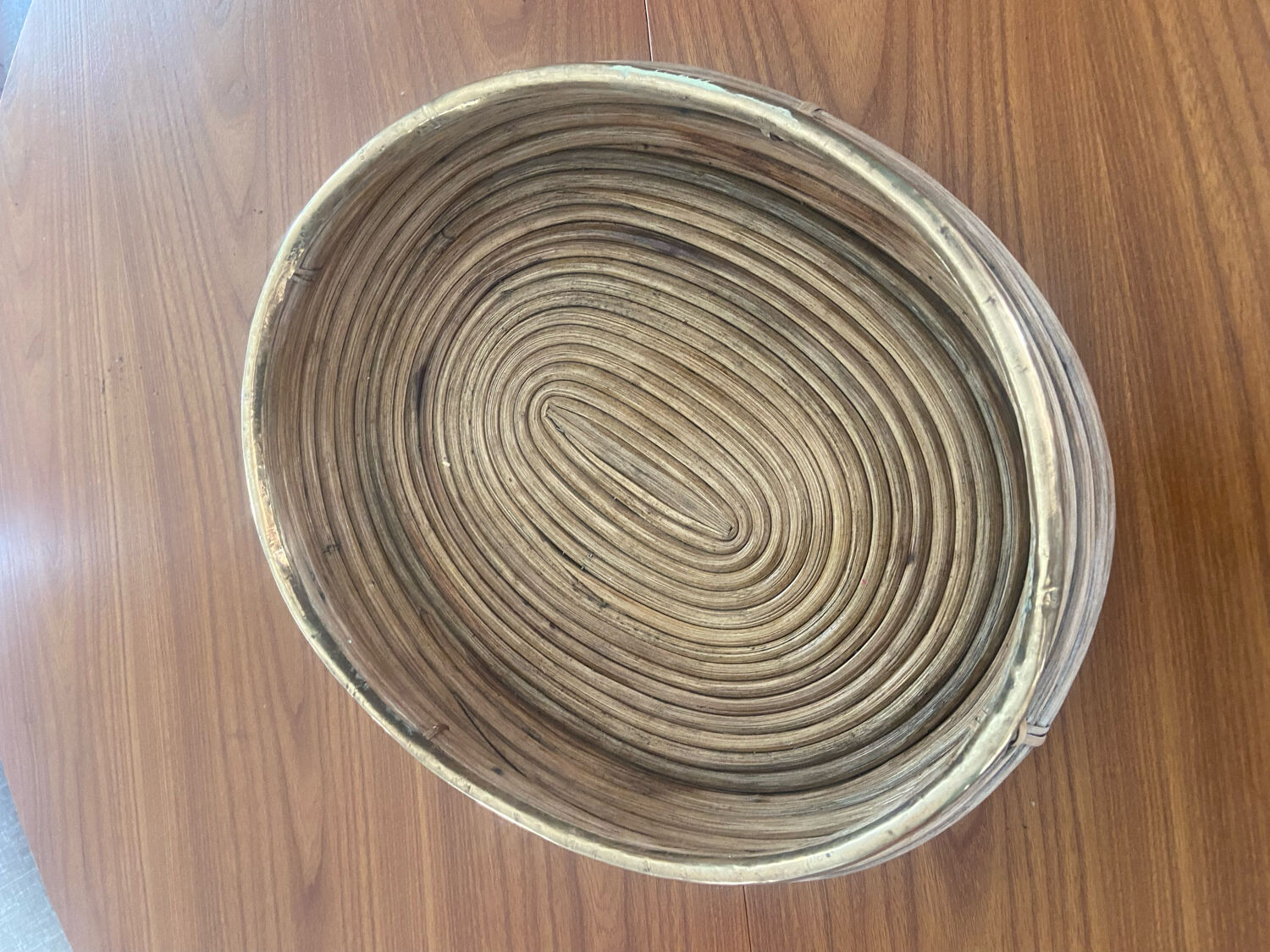 Rattan and Italian brass dish from the 70s
