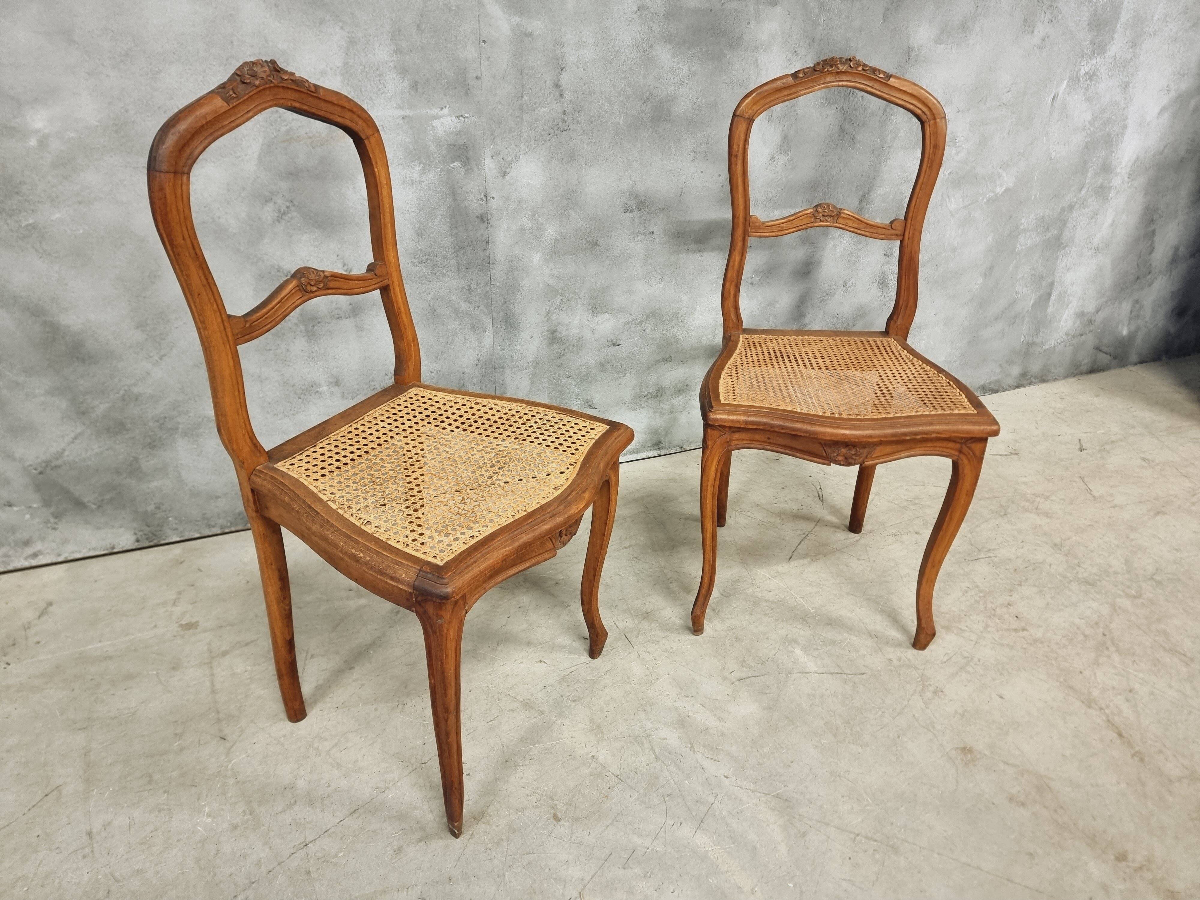 Set of antique French chairs dining chairs webbing and beech