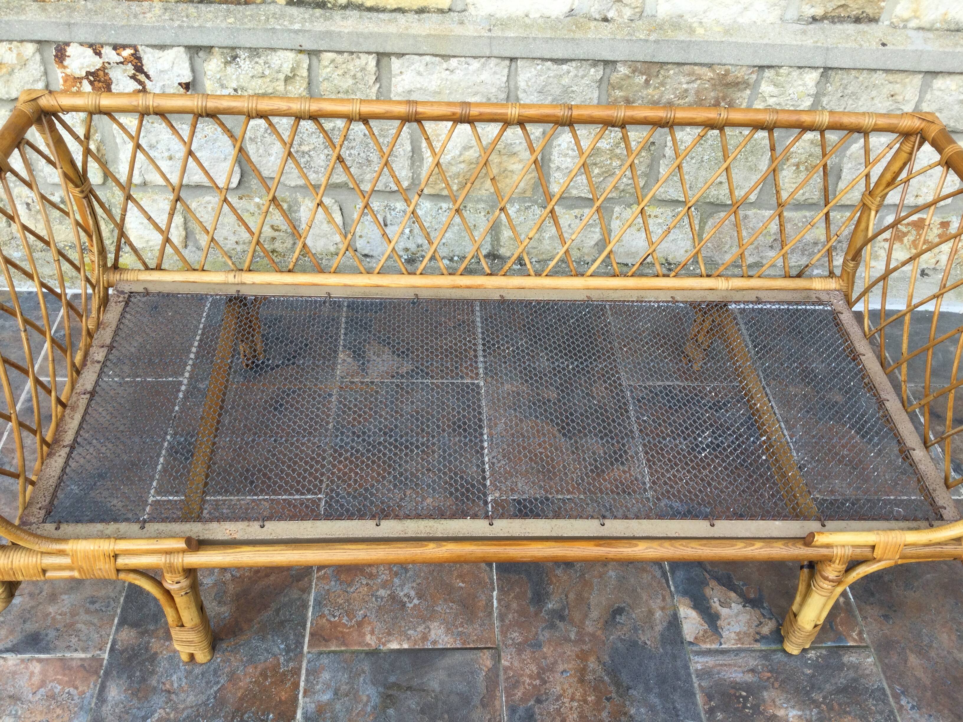 1950s rattan chaise longue sofa