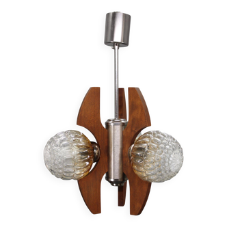 Lustre en bois et verre des années 1960, Tchécoslovaquie — style sculptural rétro