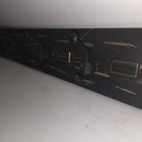 School coat rack with patinated black wooden labels 0