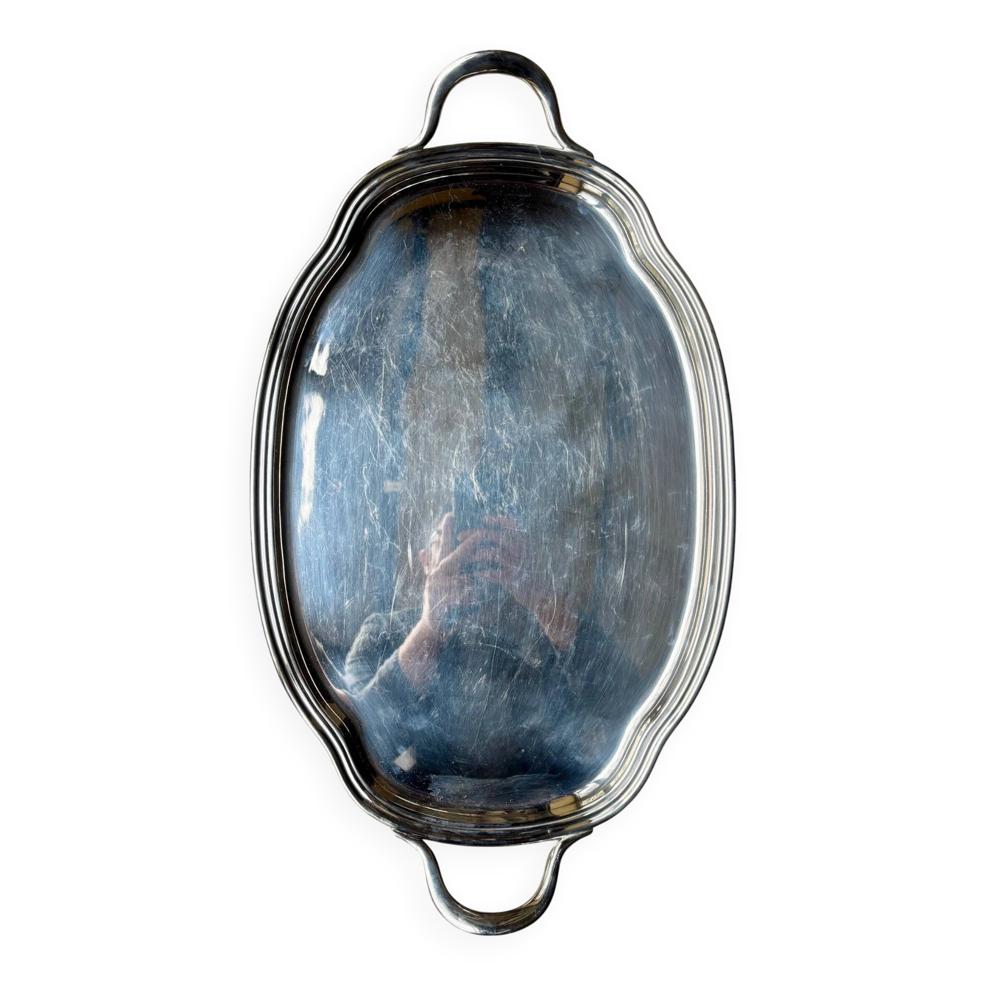 Oval silver-plated metal tray