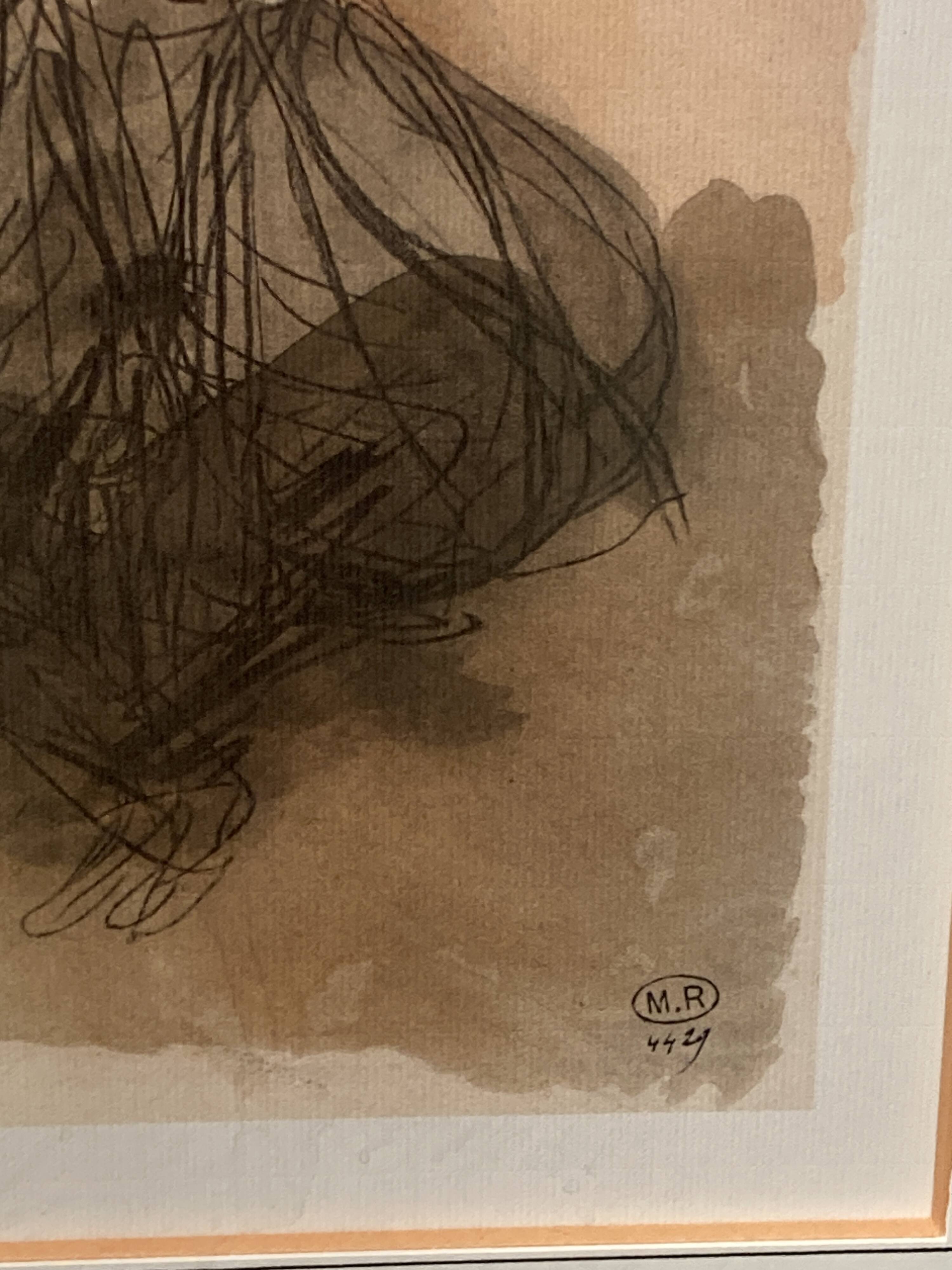 Framed watercolor, signed "M.R 44y"