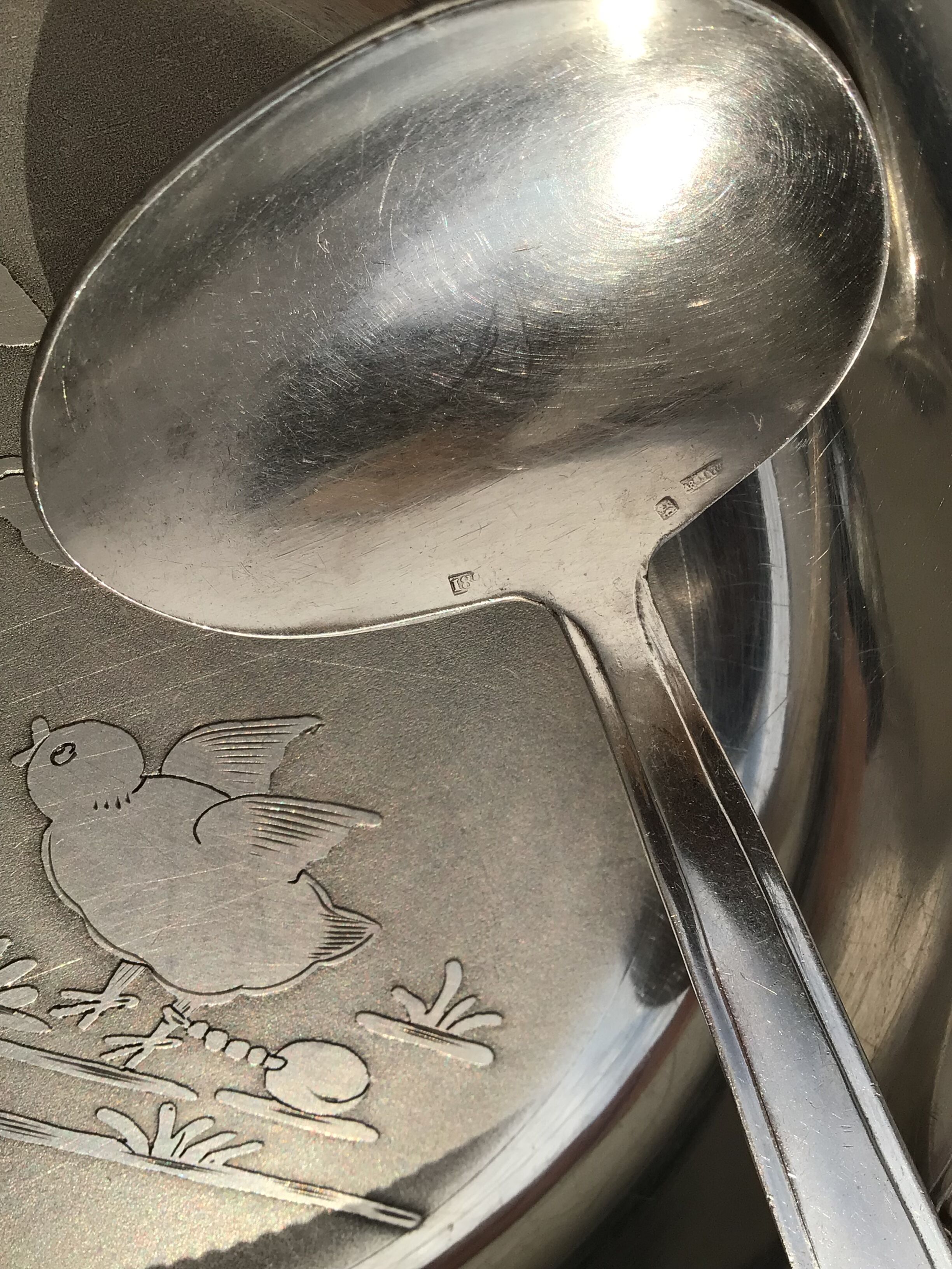 Baby plate silver metal spoon silver 30s