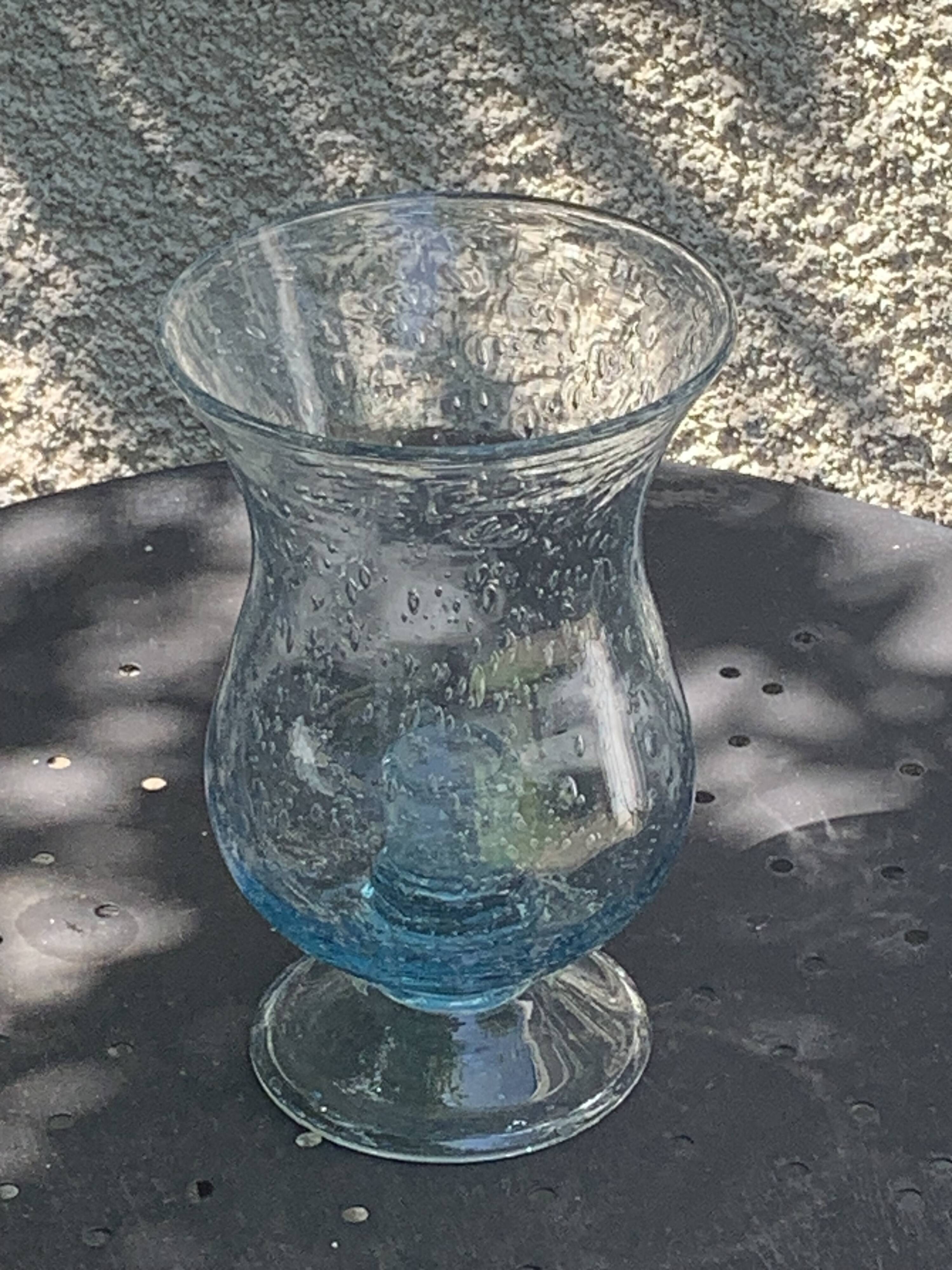 Tealight holder, blown glass candle holder in blue color from Biot glassworks