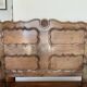 Bench / antique oak chest, closed Breton bed panels - North Finistère
