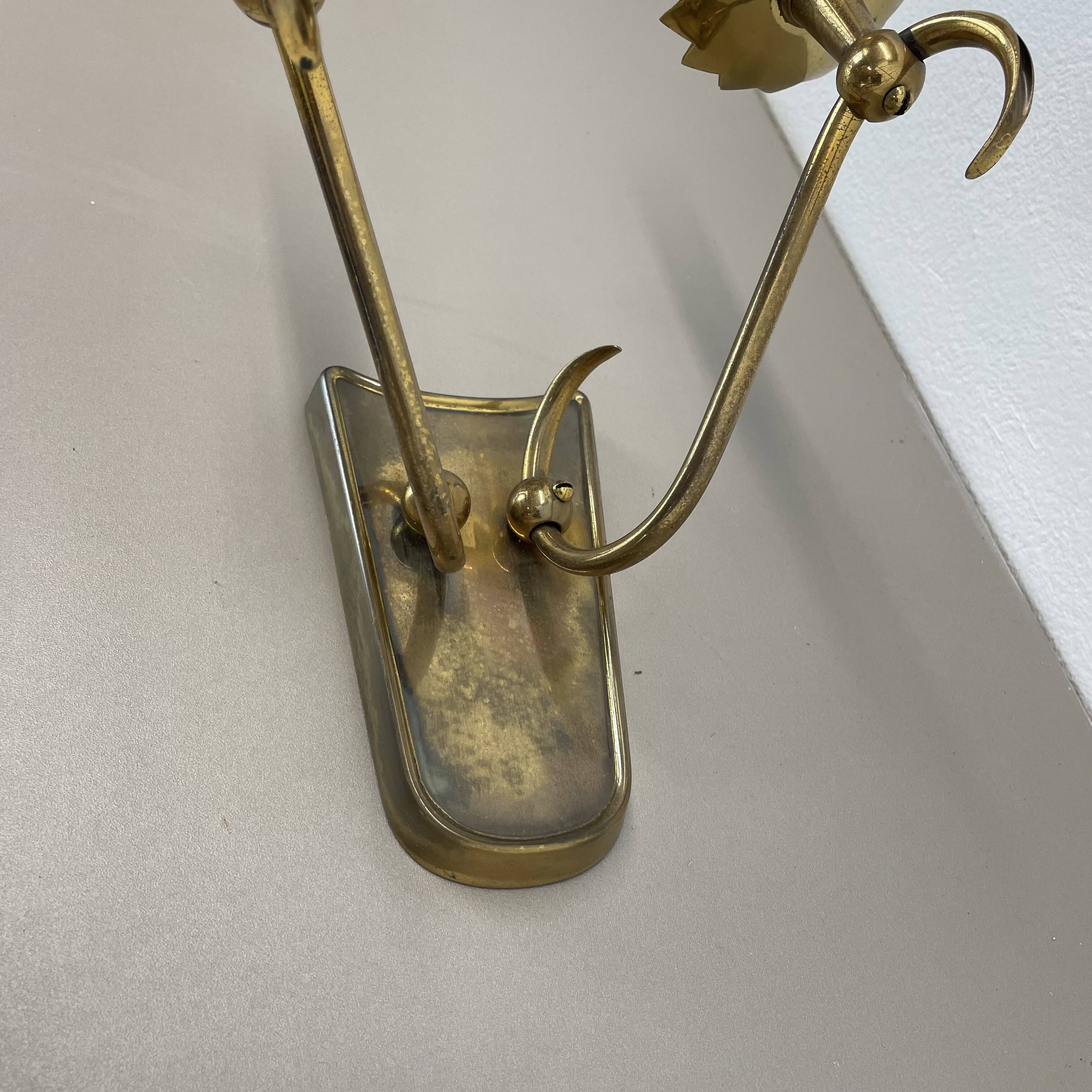 unique set of 2 brass Gio Ponti Style Theatre Wall Light Sconces, Italy, 1950s