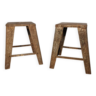 Pair of old sheet metal stools