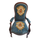 Napoleon III medallion armchair — blue velvet and cross-stitch tapestry