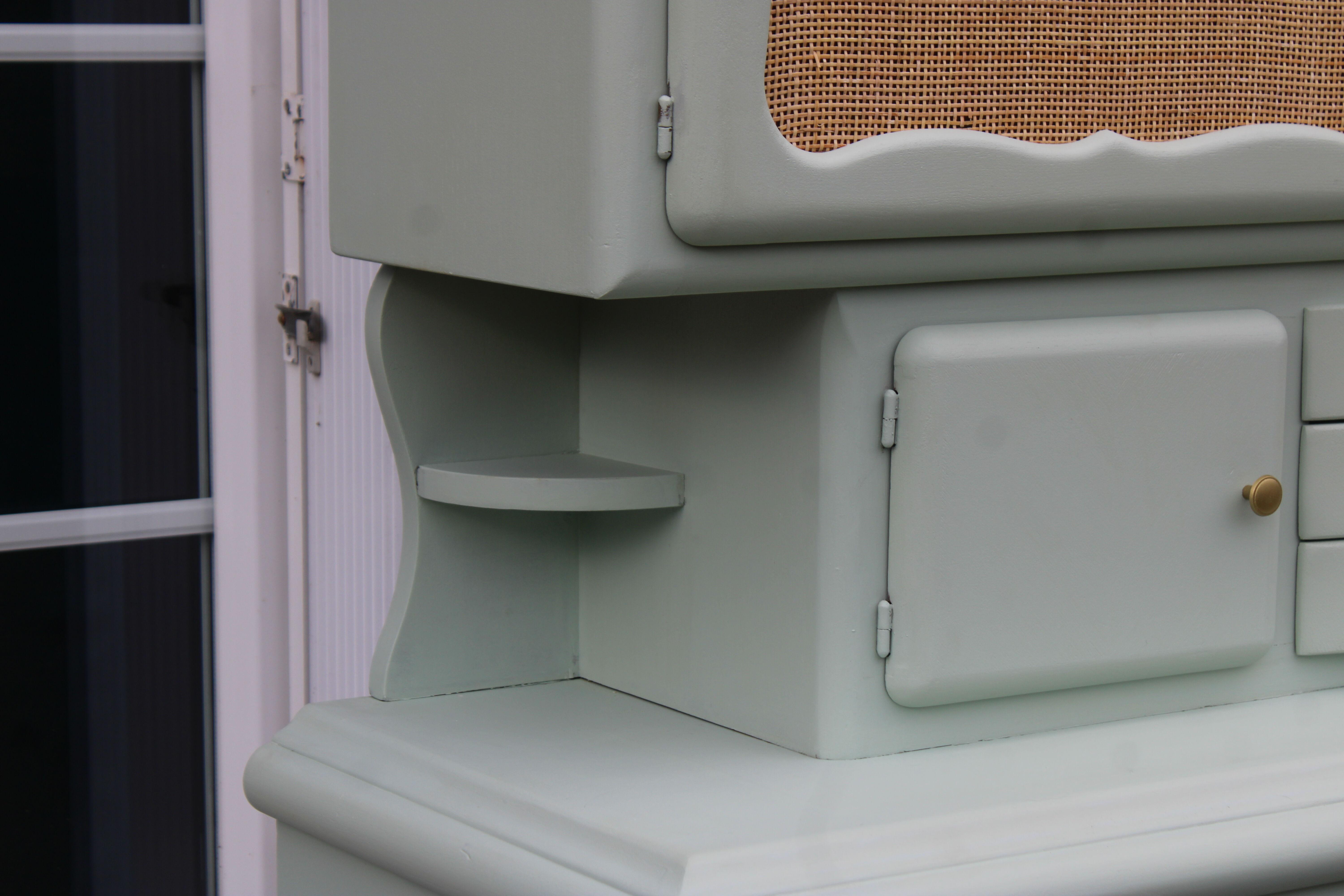 Renovated vintage Mado sideboard – Celadon green & natural cane