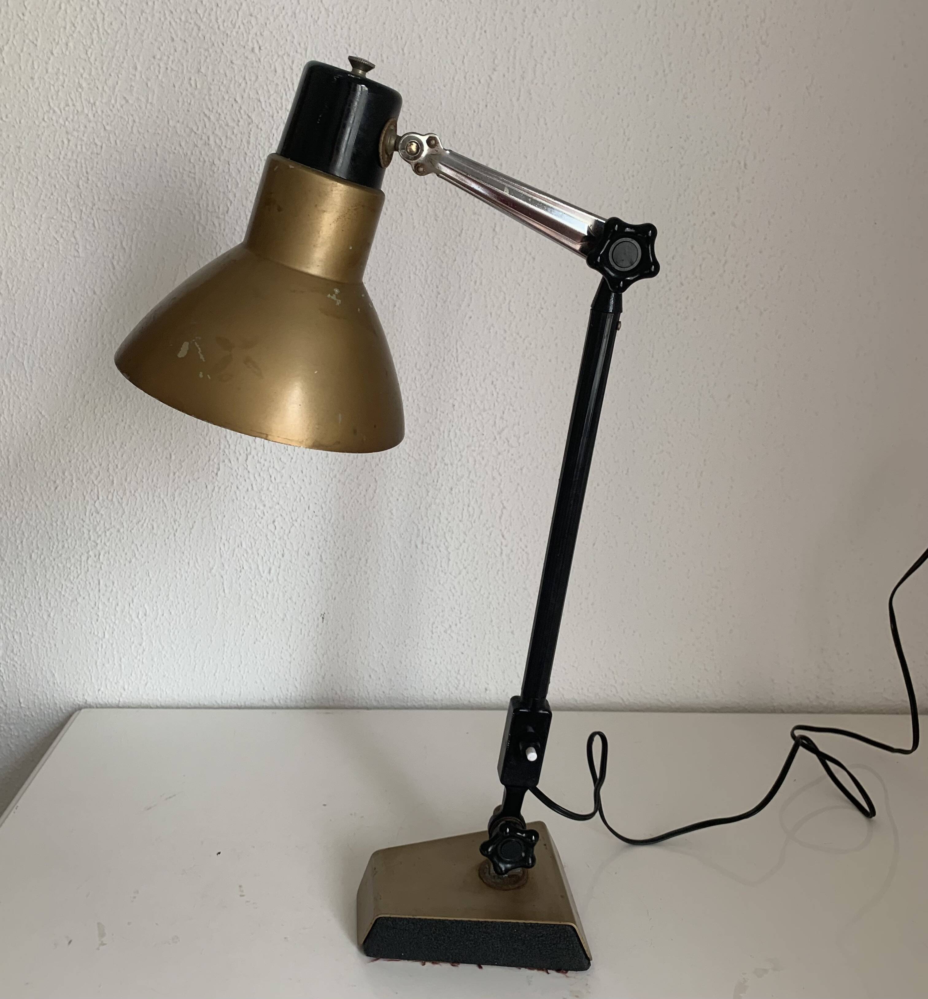 Lampe vintage 1950 industrielle Super Chrome champagne - 55 cm