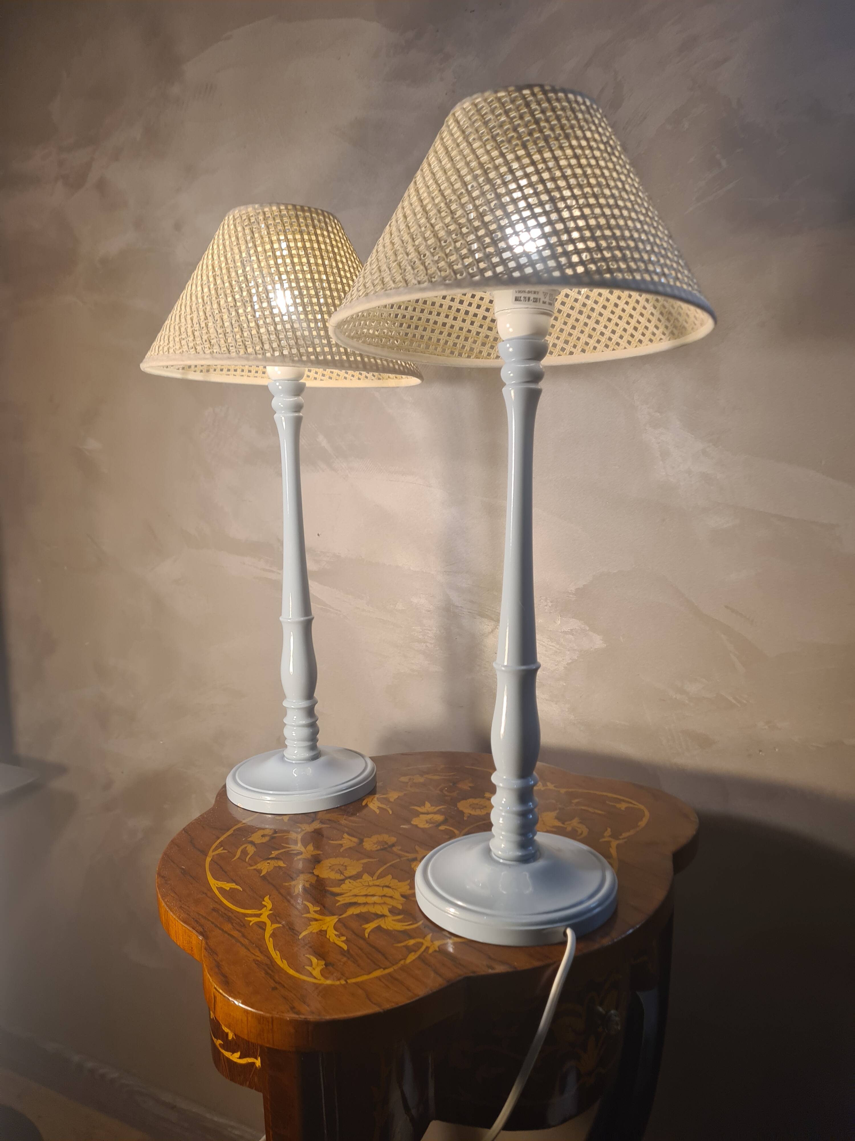 pair of grey-blue lacquered wooden bedside lamps 48x25 compliant with electrical standards